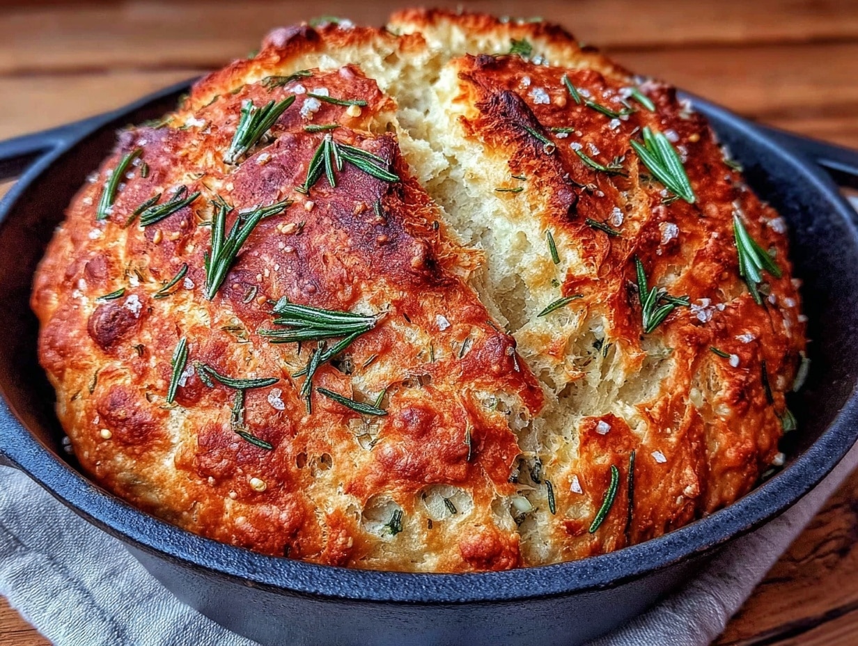 Crispy Dutch Oven Garlic Rosemary Bread preparation steps
