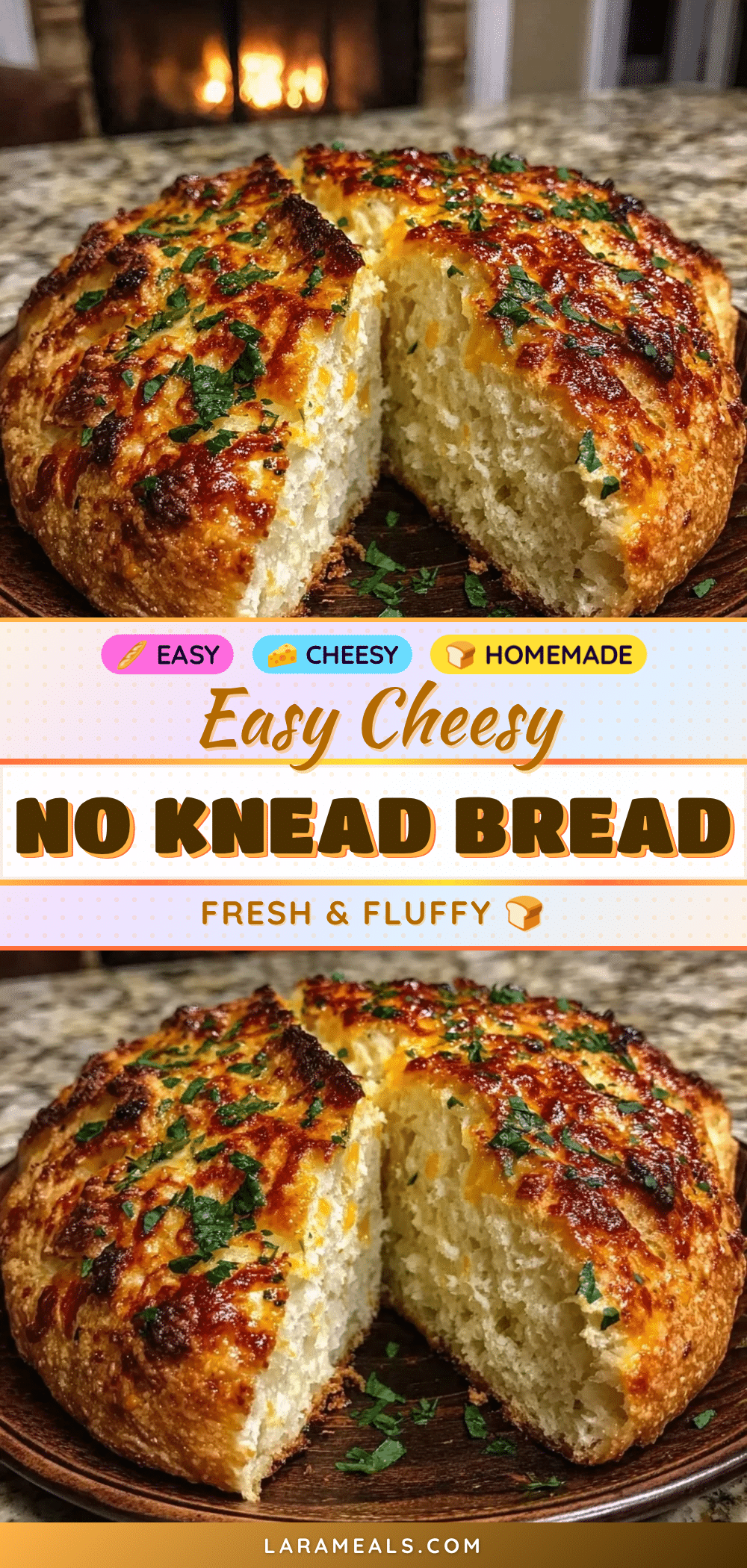 Easy Cheesy No Knead Cheddar Bread recipe