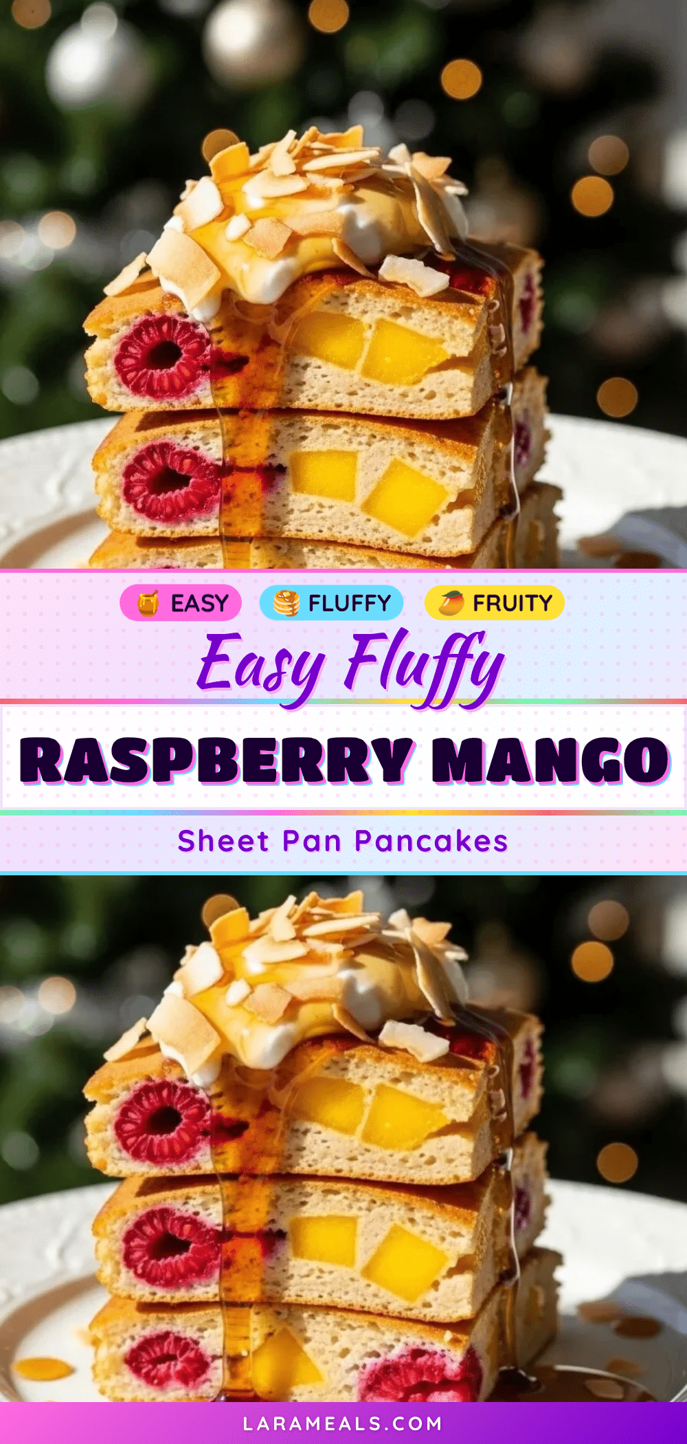 raspberry mango sheet pan pancakes recipe