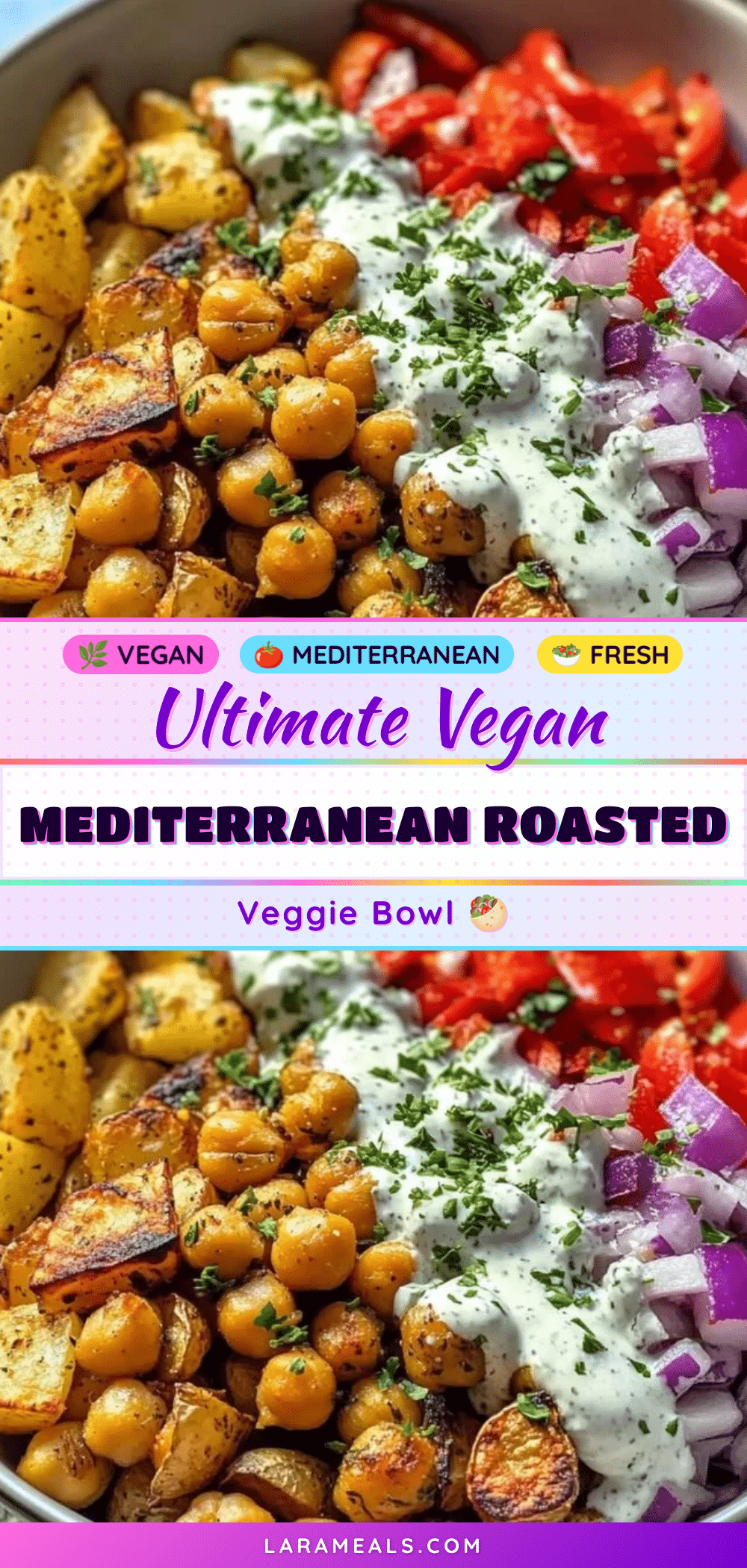 vegan Mediterranean roasted vegetables bowl recipe