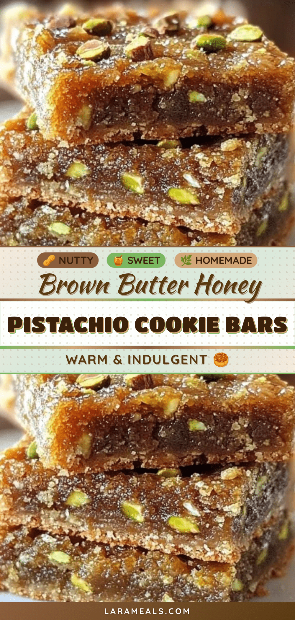 brown butter and honey pistachio cookie bars recipe