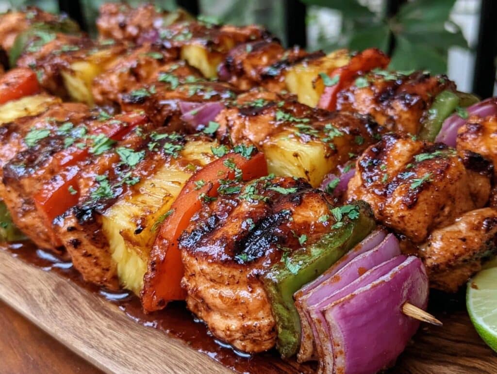 fresh grilled pineapple chicken kabobs - featured image