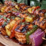 fresh grilled pineapple chicken kabobs - featured image