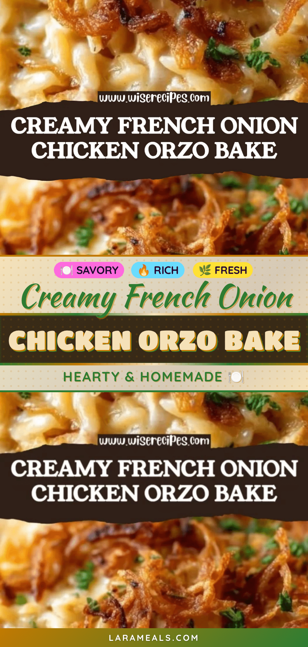 Creamy French Onion Chicken Orzo Bake recipe