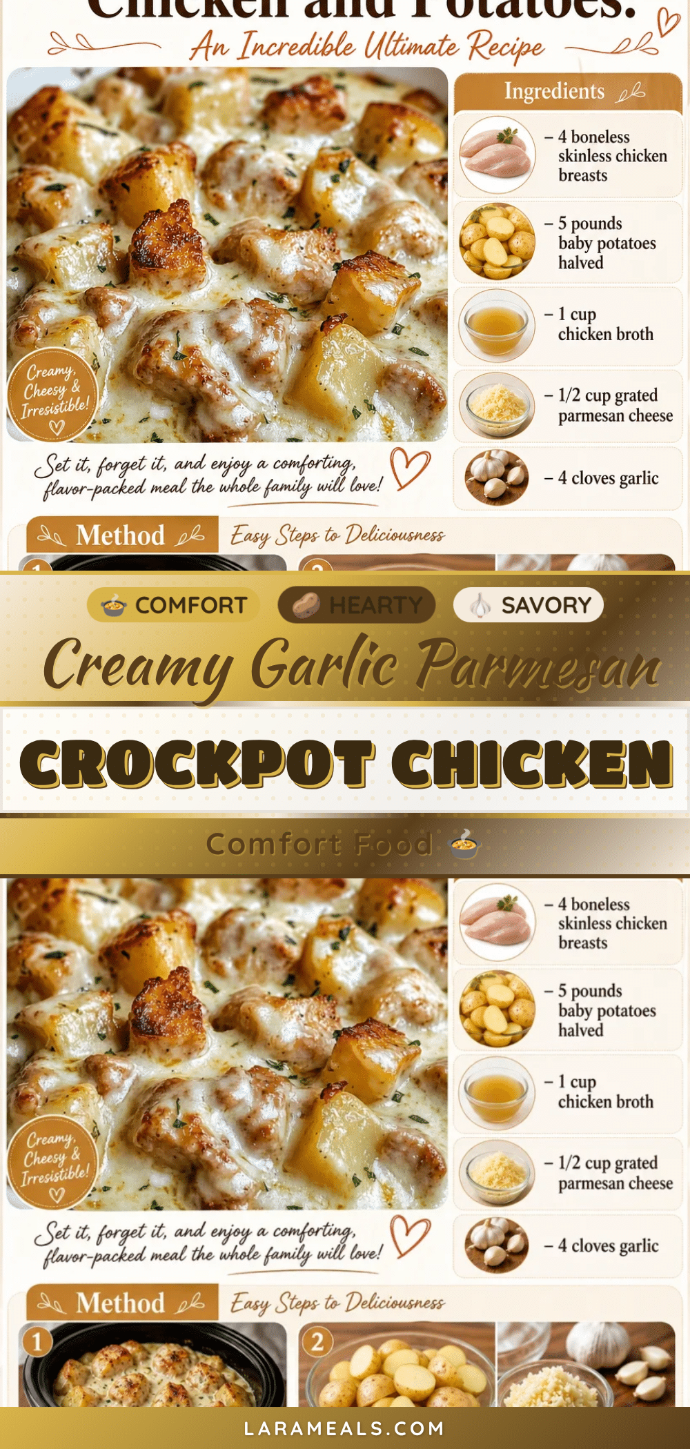 creamy garlic parmesan crockpot chicken and potatoes recipe