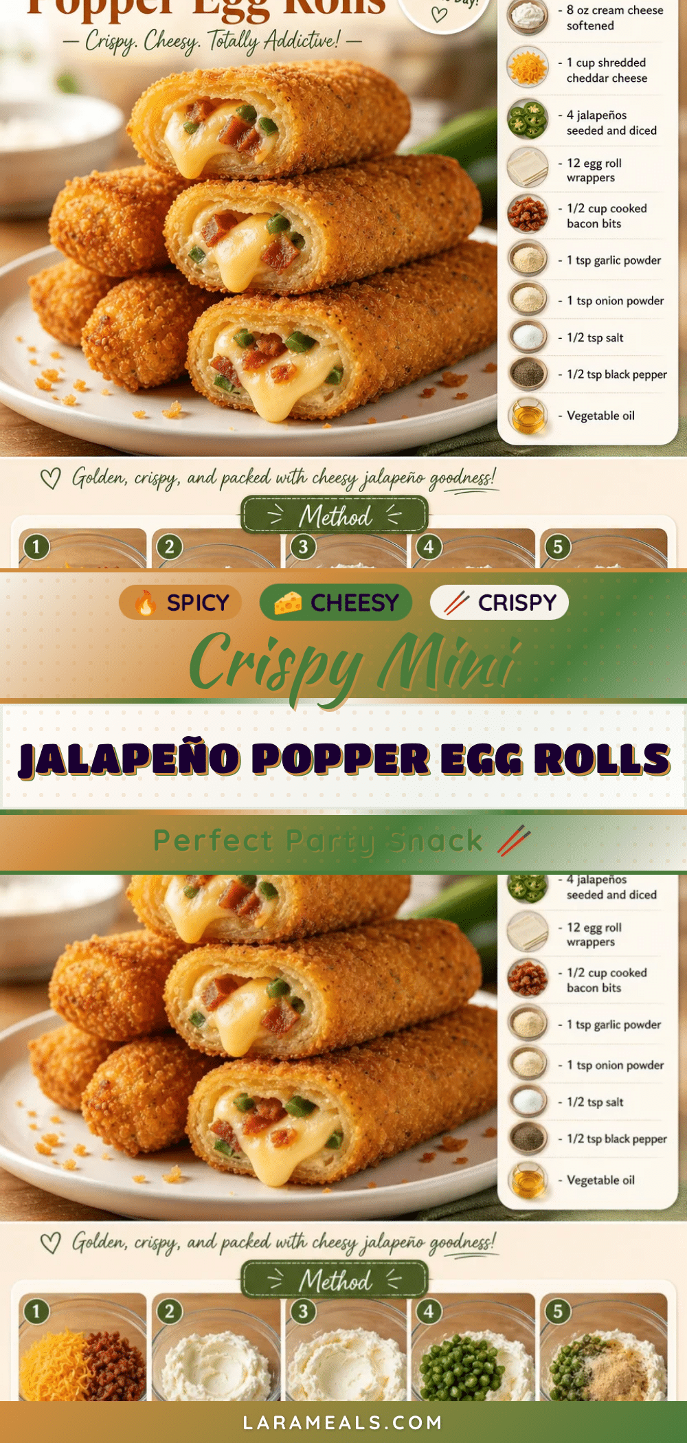 crispy mini jalapeño popper egg rolls recipe