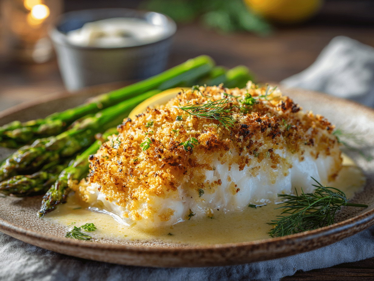crispy garlic parmesan crusted halibut preparation steps