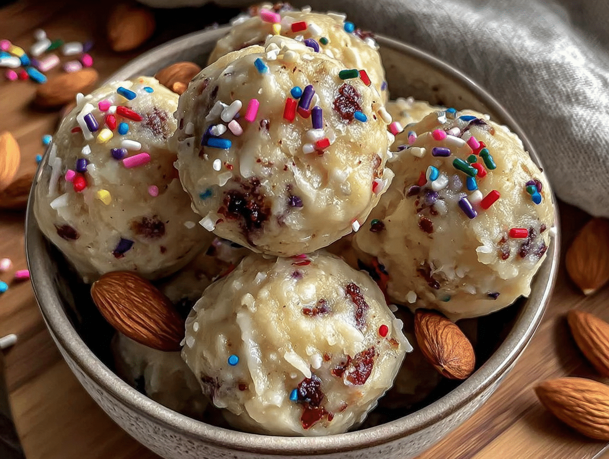 healthy birthday cake protein balls preparation steps