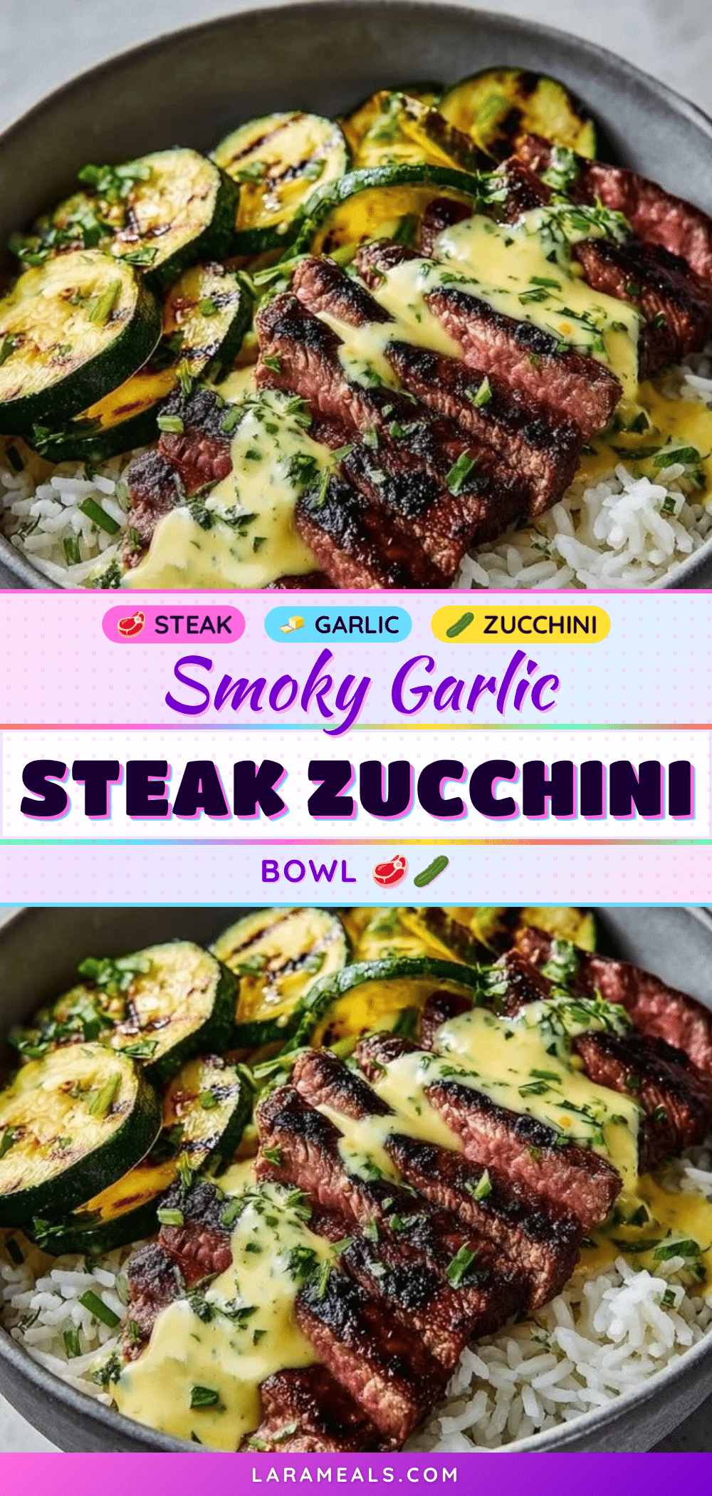 smoky garlic butter steak zucchini bowl recipe