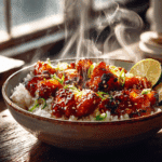 sticky hot honey chicken rice bowls - featured image