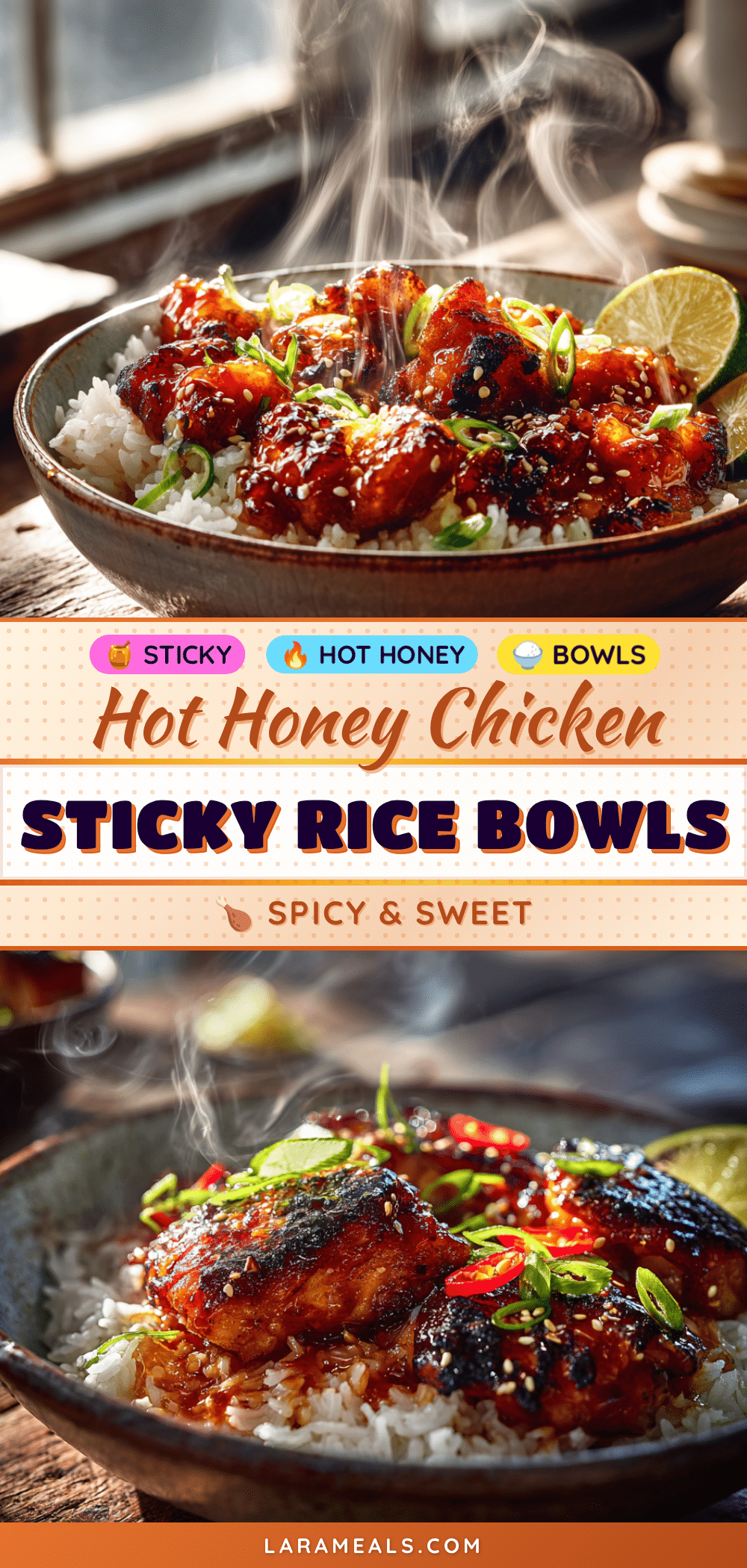 sticky hot honey chicken rice bowls recipe